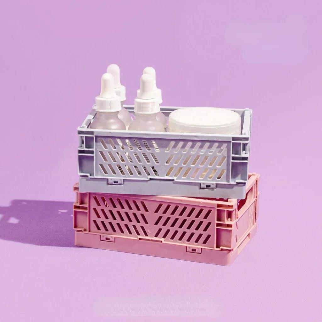 Caisse de rangement pliable en plastique, panier pliable, empilable, mignon, maquillage, bijoux, jou