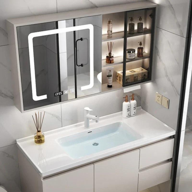 Armoire de salle de bain en céramique intégrée intelligente, style nordique, lavabo, meuble de salle