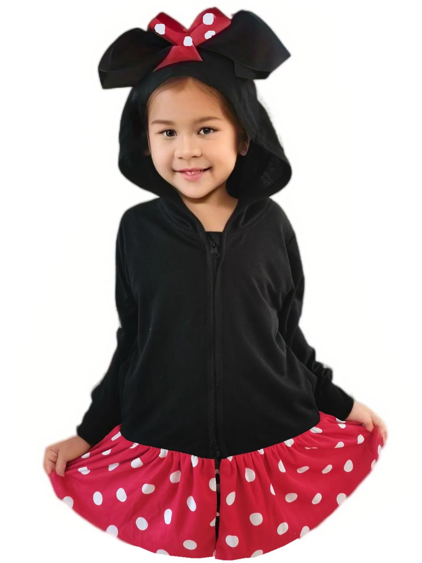 Sweat à capuche inspiré de la princesse pour fille, avec poches à nœuds, points rouges, haut mignon 