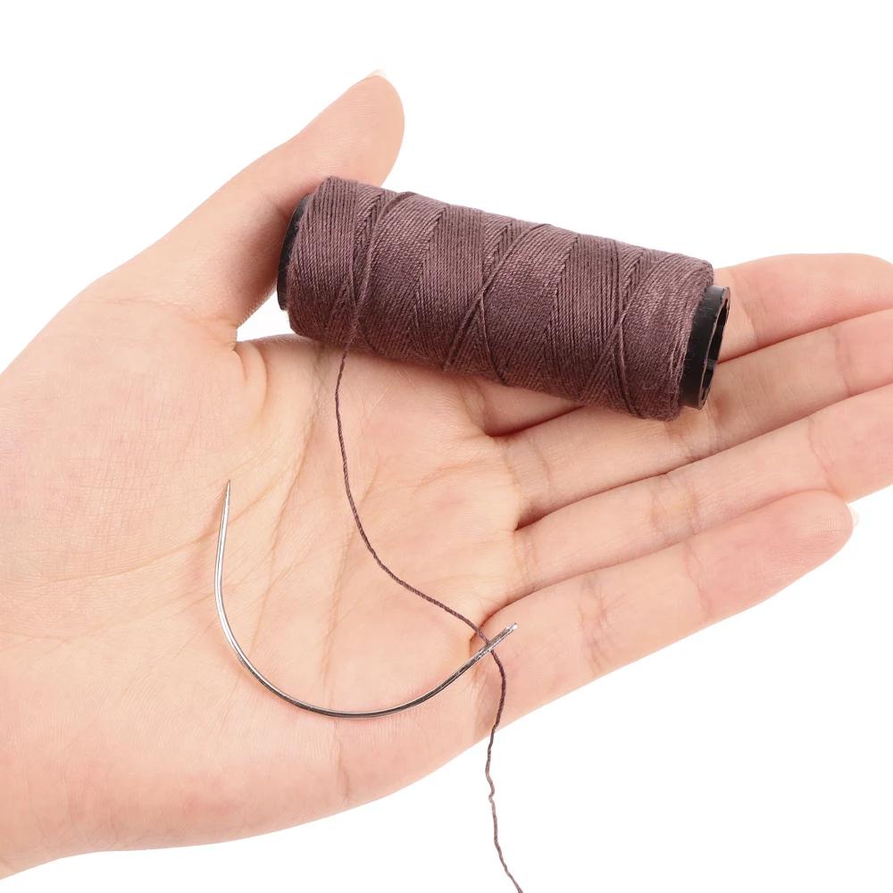 Aiguille et fil pour Extensions de cheveux, noir, marron, Beige, fils à coudre avec aiguilles incurv