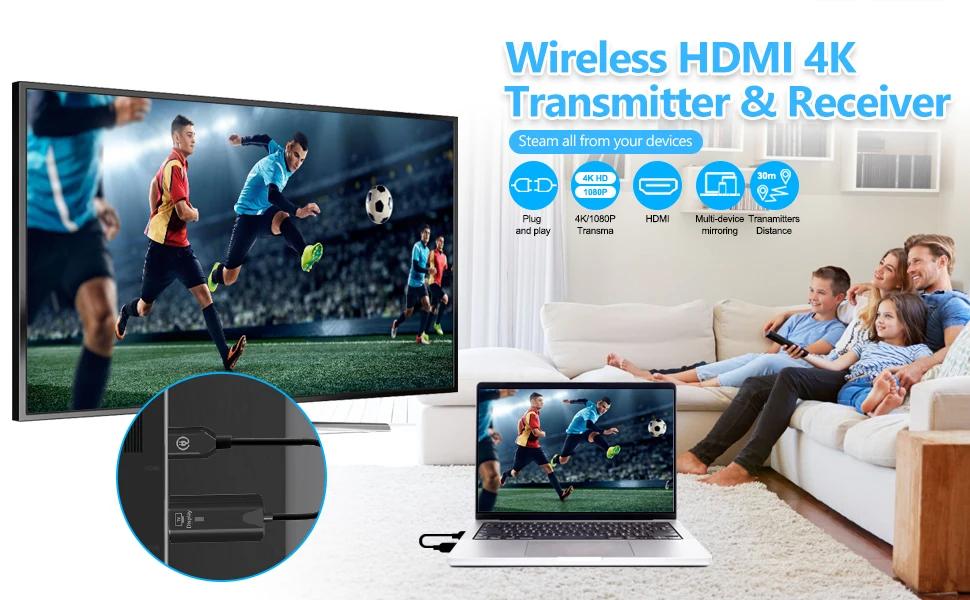 Câble d'extension HDMI sans fil 30m, transmetteur Audio-vidéo et récepteur, adaptateur d'affichage p
