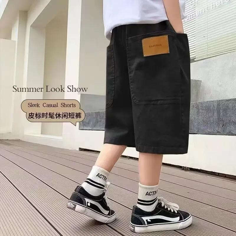 UNITIM Short d'été pour garçons de 3 à 14 ans avec poches autocollantes, pantalon mi-long décontract