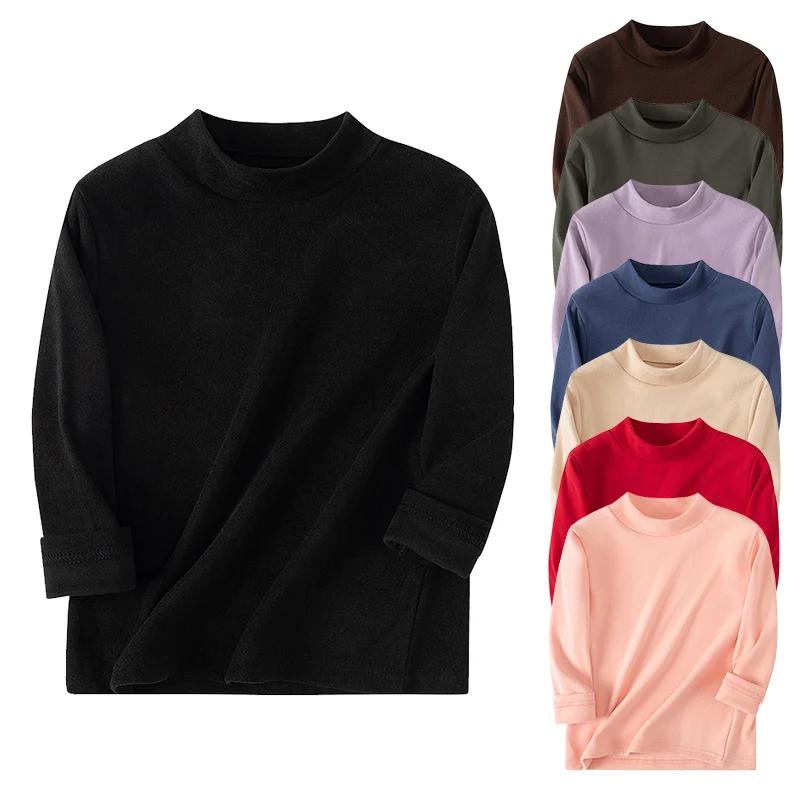 1/2/3 pièces enfants automne et hiver chaud col moyen couleur unie Base haut décontracté T-shirt gar