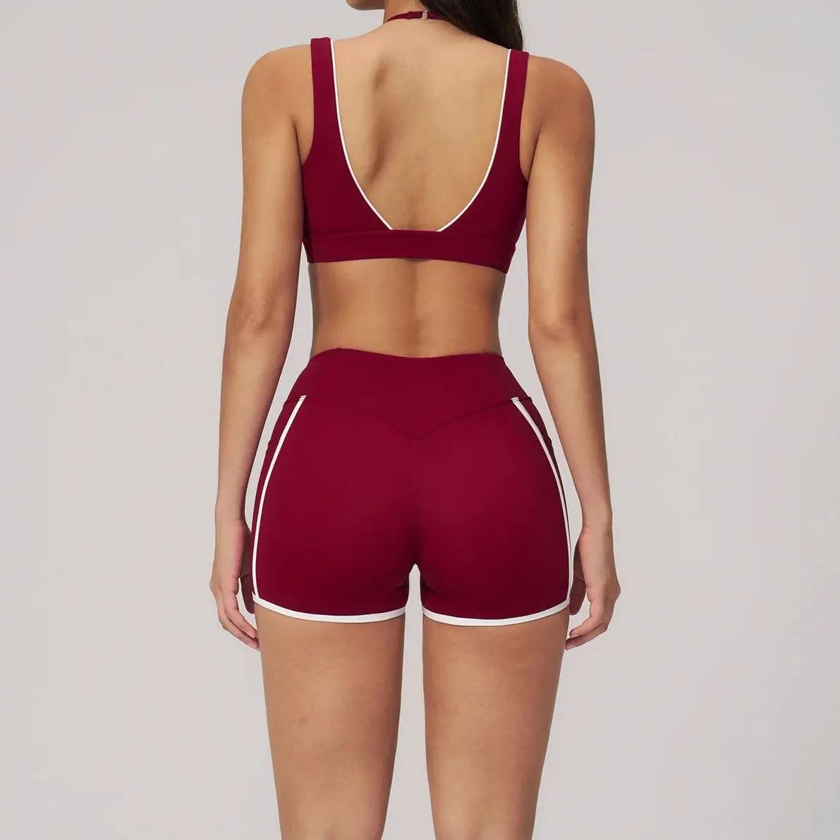 Ningyu Ensemble de yoga sexy 2 pièces pour femme, comprenant un soutien-gorge de sport antichoc et u