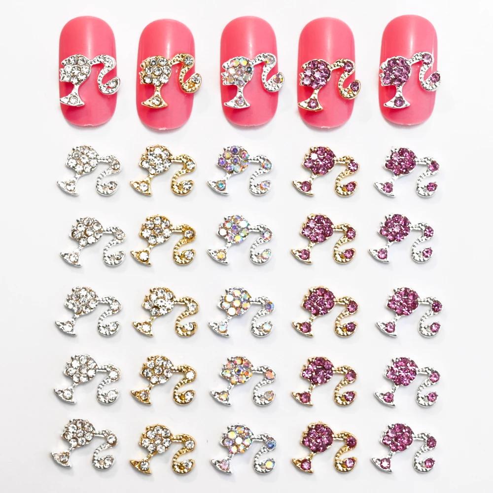 Strass pour ongles en cristal, tête de fille mignonne 3D, 9x10mm, queue de cheval haute, plein de di