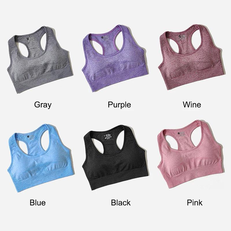 Soutien-gorge sport sans couture femme push-up - Haut court fitness yoga course à pied rembourré