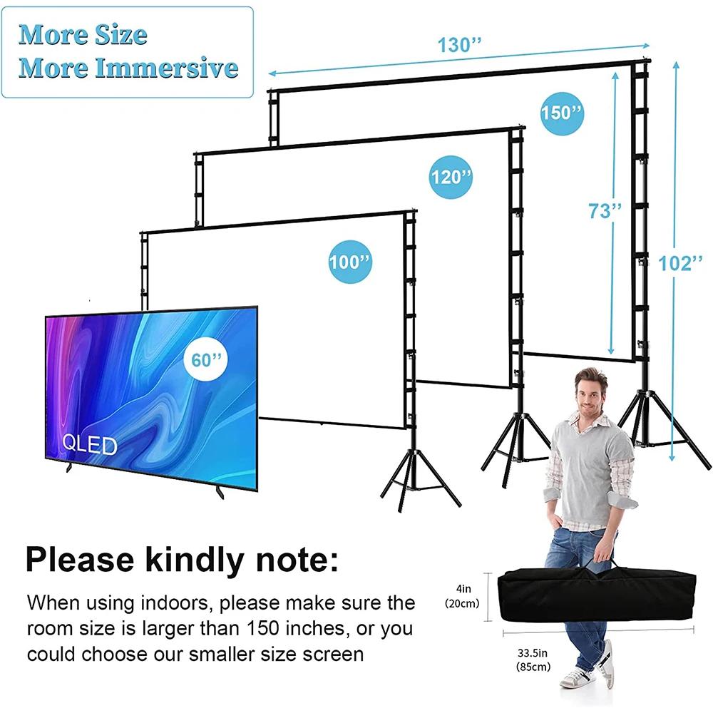 Écran de projecteur VEIDADZ avec support blanc sans plis 160 °   Angle de vision 60-150 pouces, écra