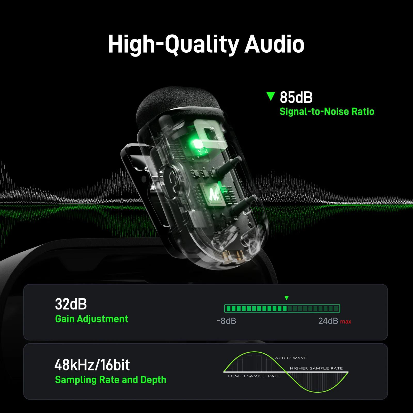 Microphone sans fil miniature maono T1 pour téléphone, réduction de bruit AI, coupe automatique du s