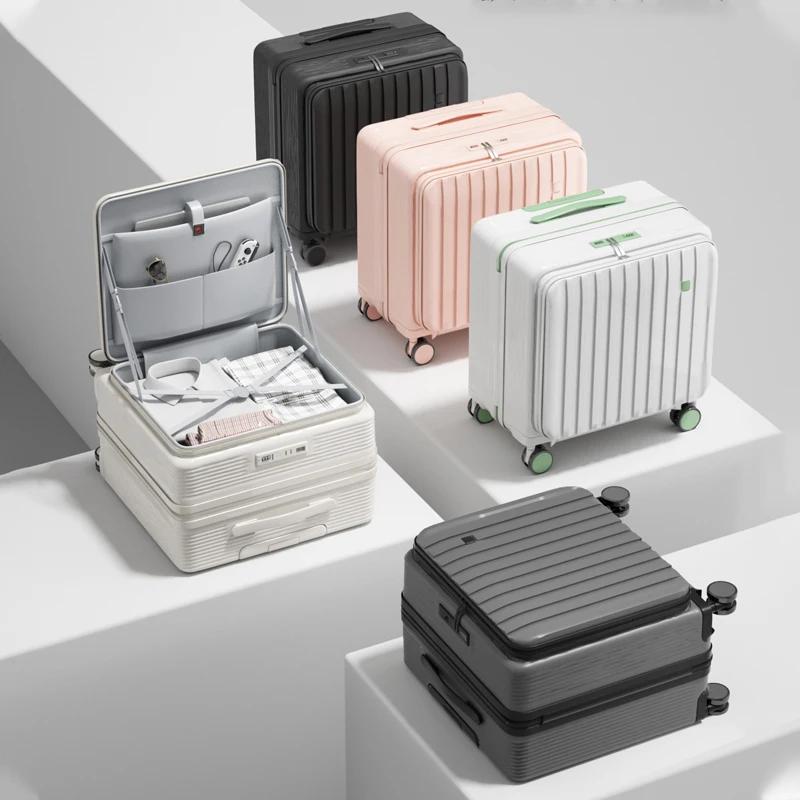 Valise de cabine 18/20 pouces à ouverture latérale, multifonctionnelle, portable, pour hommes et fem