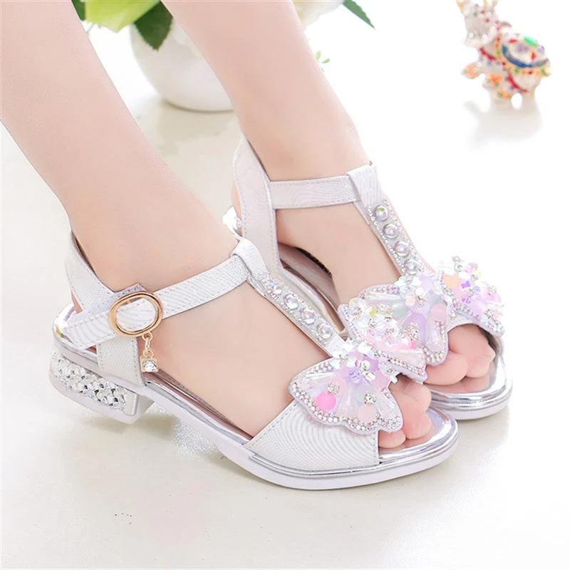 Sandales à talons plats pour filles, printemps et été, robe de princesse avec nœud, chaussures à la 