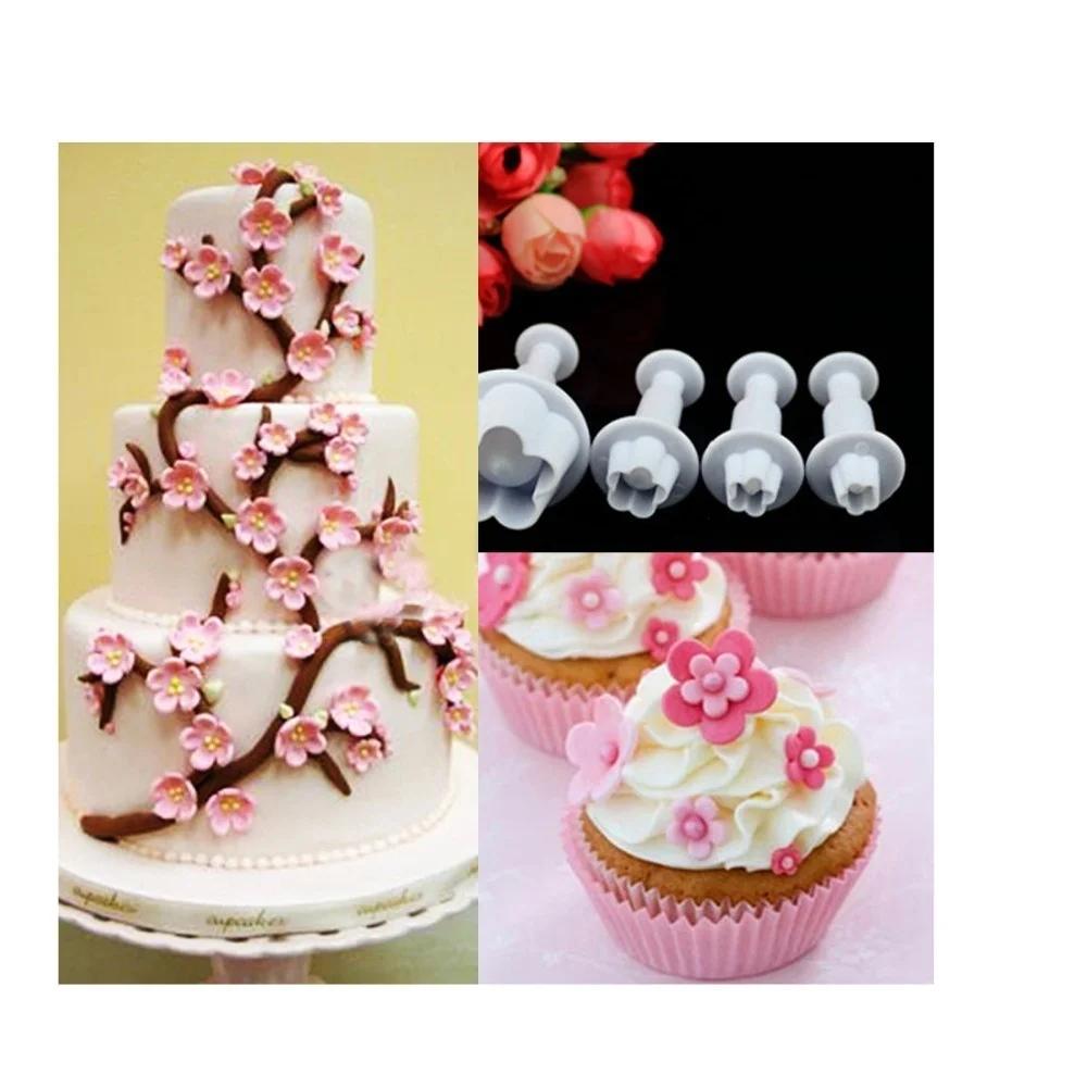 4 pièces/ensemble fleur de prunier plongeur Fondant moule Cutter outils de gâteau décoration outils 