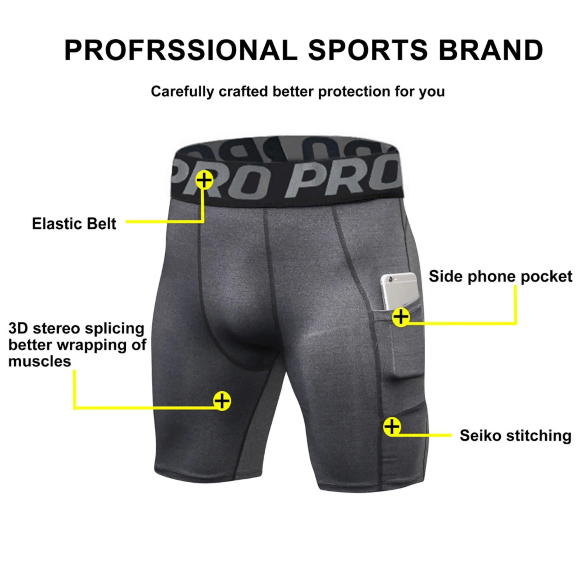 Shorts de compression pour hommes avec poche, en spandex, pour la course à pied, le sport, l'entraîn