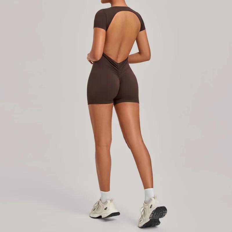 Combinaison de yoga sans couture pour femme, ensemble de sport, tenue de fitness une pièce à manches