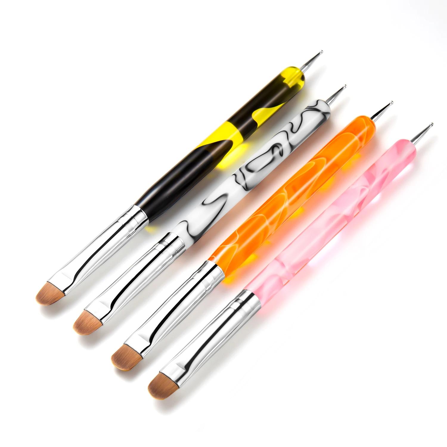 Pinceau français pour Nail Art, stylo à double extrémité, poignée en acrylique, pour dessin, peintur