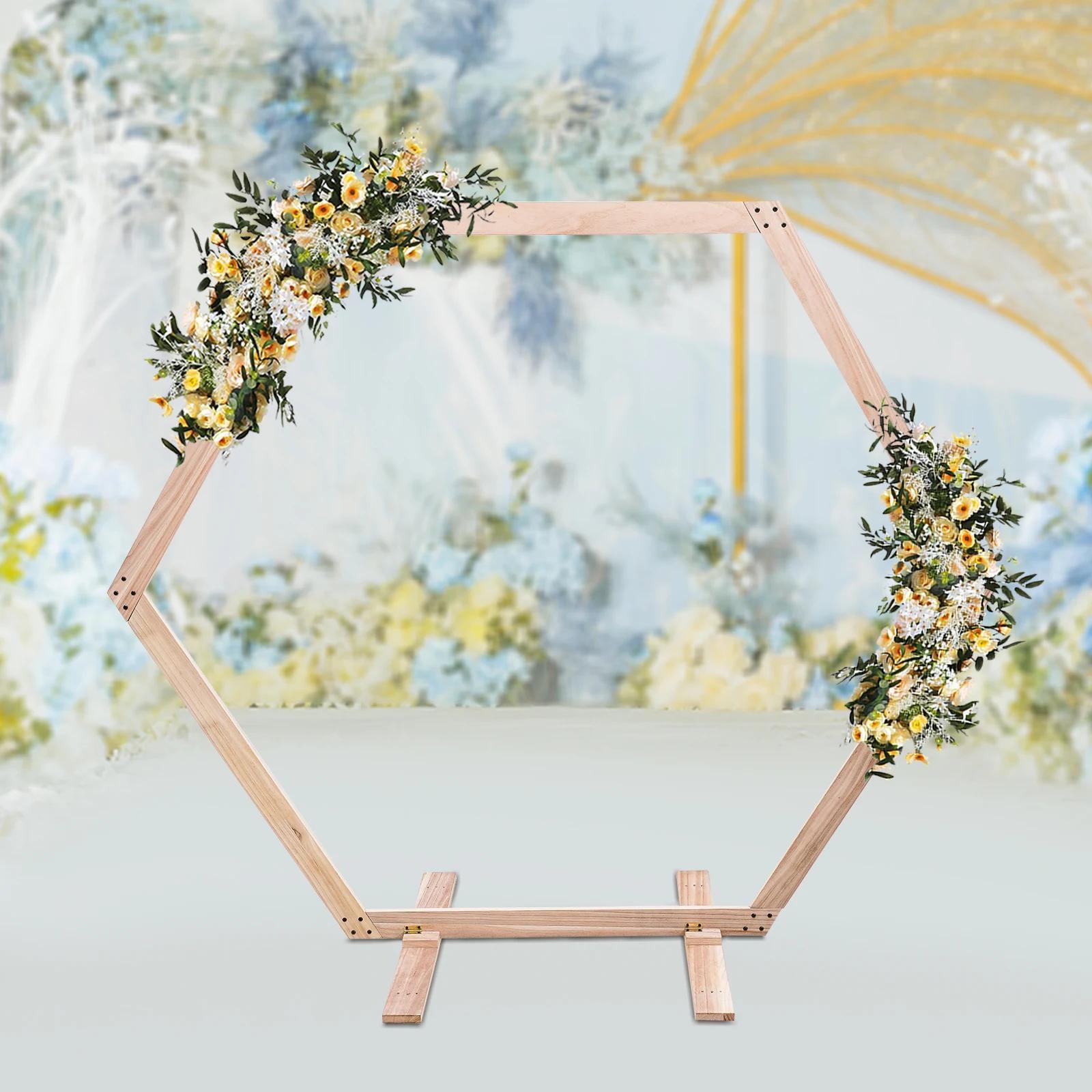 Décor d'arc de mariage en bois hexagonal, support de toile de fond, cadre en bois, 7.1 pieds