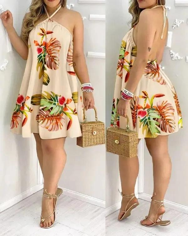 Robe à imprimé Floral, col licou, style Boho, dos nu, vêtements pour femmes, printemps et été