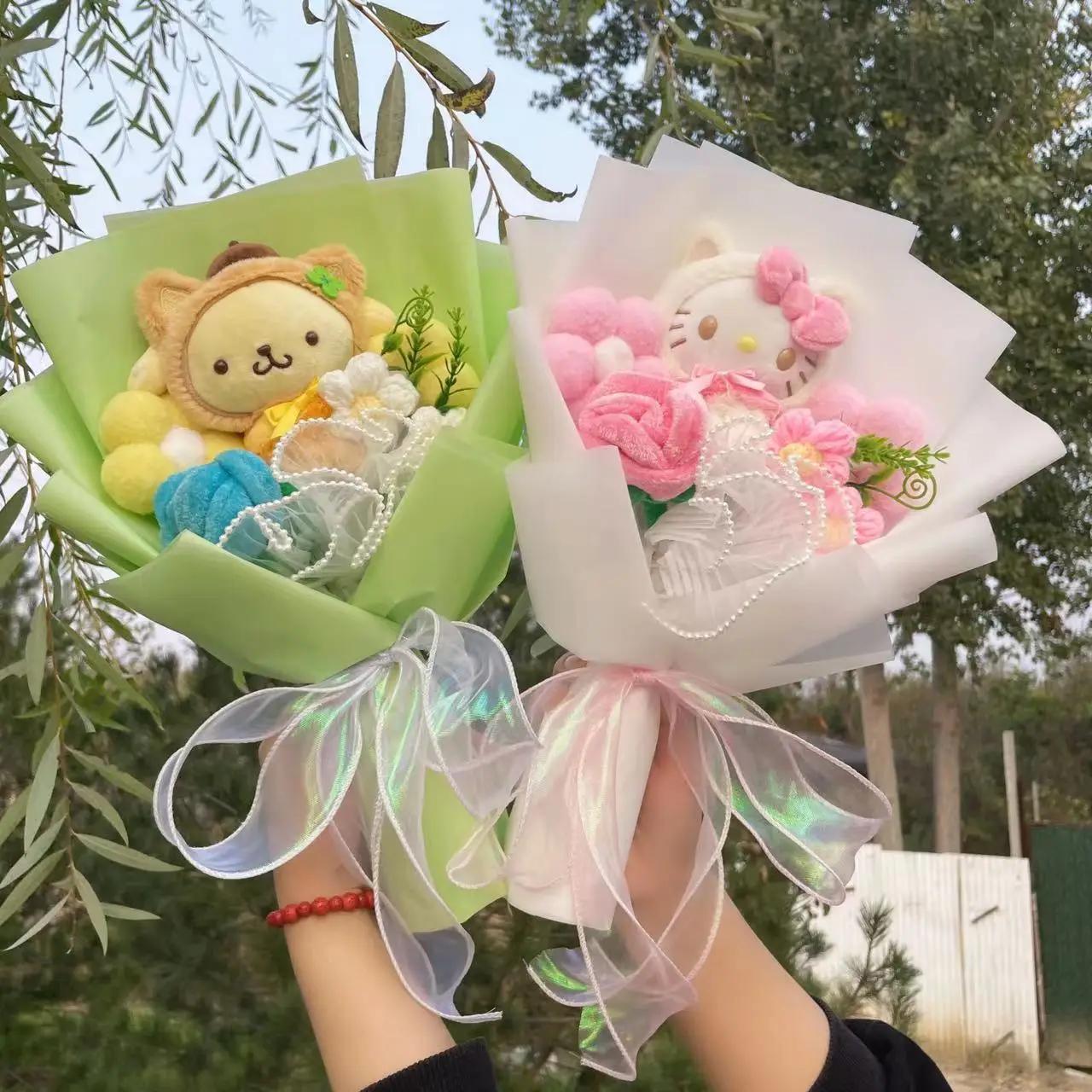 Dessin animé ma mélodie Kuromi cannelle Kt chat en peluche poupée créative fleur Bouquet saint valen