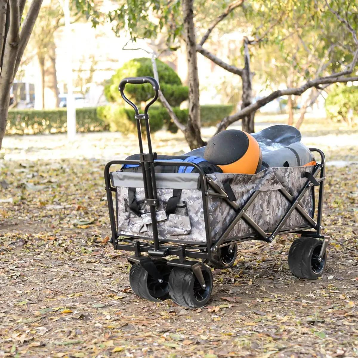 Chariot de plage pliable tout terrain, chariot de plage pliable rapide avec grandes roues pour le sa