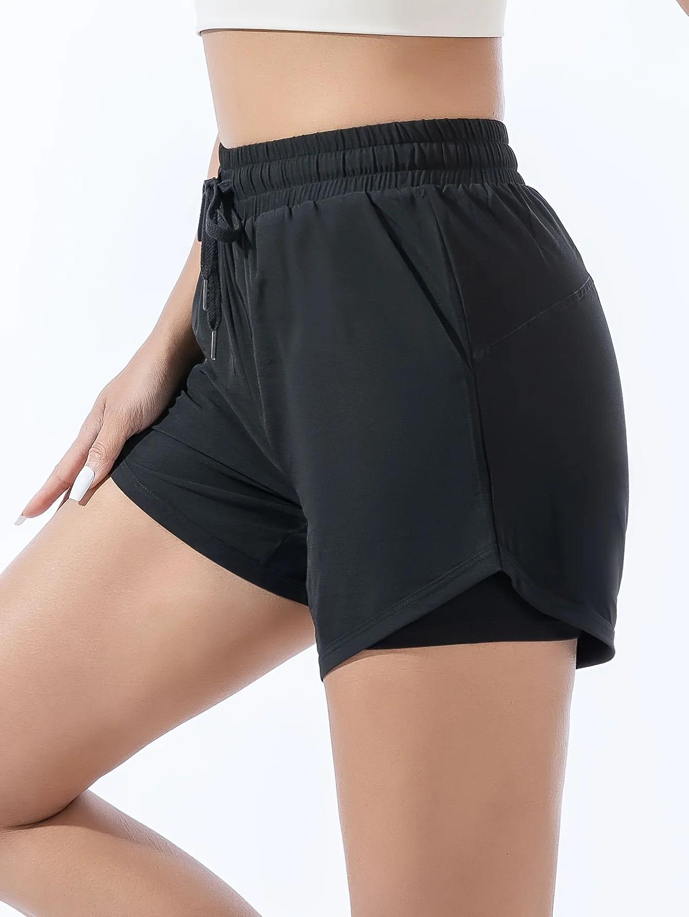 Short de sport ample taille haute pour femmes, double couche, anti-éblouissement, pantalon de fitnes