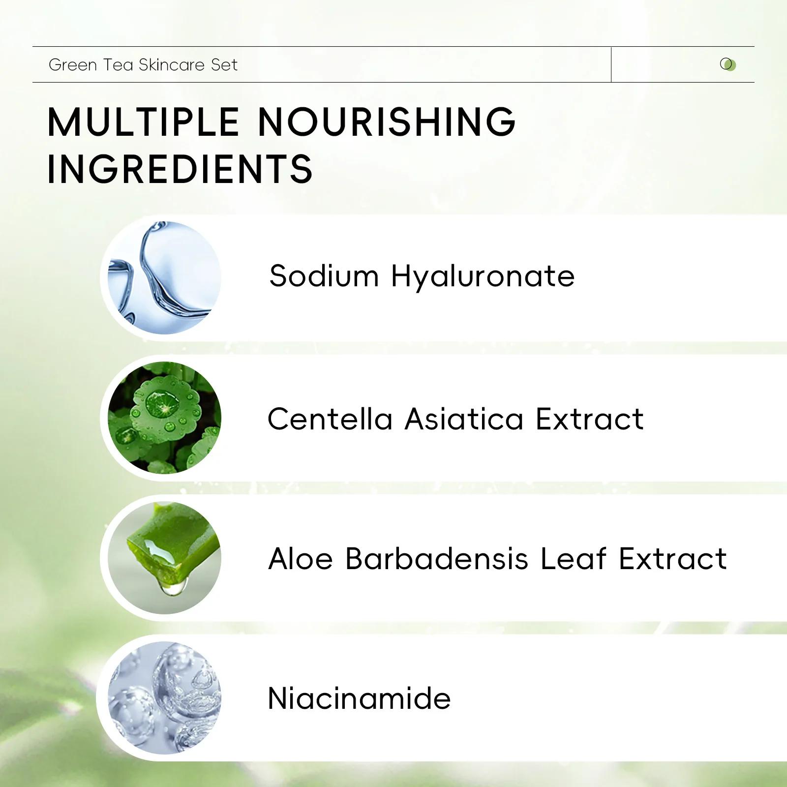 5 pièces/boîte ensemble de soins de la peau thé vert nettoyant pour le visage apaise la peau visage 