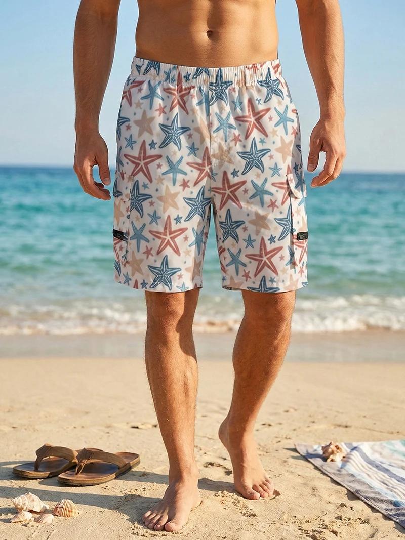 Shorts de plage pour hommes à imprimé intégral avec plusieurs poches, shorts de bain à séchage rapid