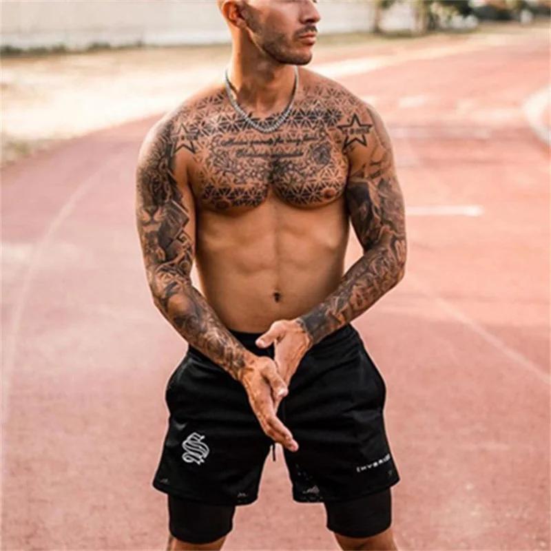 Short 2 en 1 homme respirant imprimé été fitness musculation séchage rapide maille