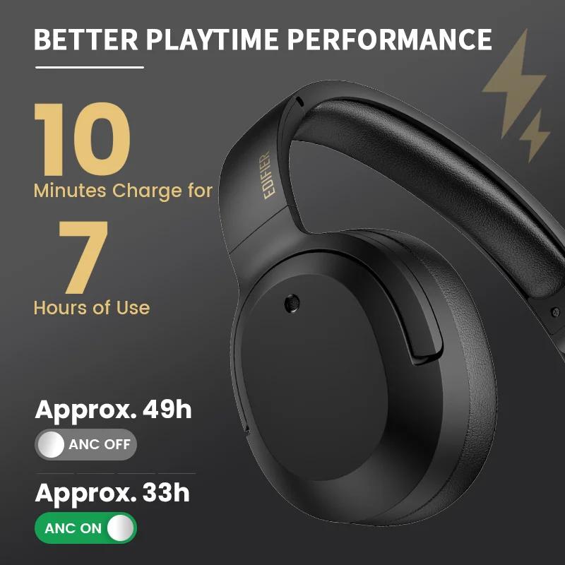 Edifier-Casque antibruit sans fil Hi-Res, casque Bluetooth léger, W820NB Plus, 43dB ANC, codec Sat A