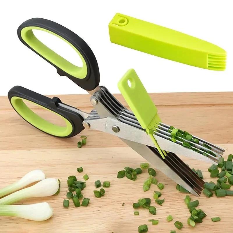 Ciseaux multicouches en acier inoxydable, ciseaux de cuisine, oignon vert, cisaille de coupe d'herbe