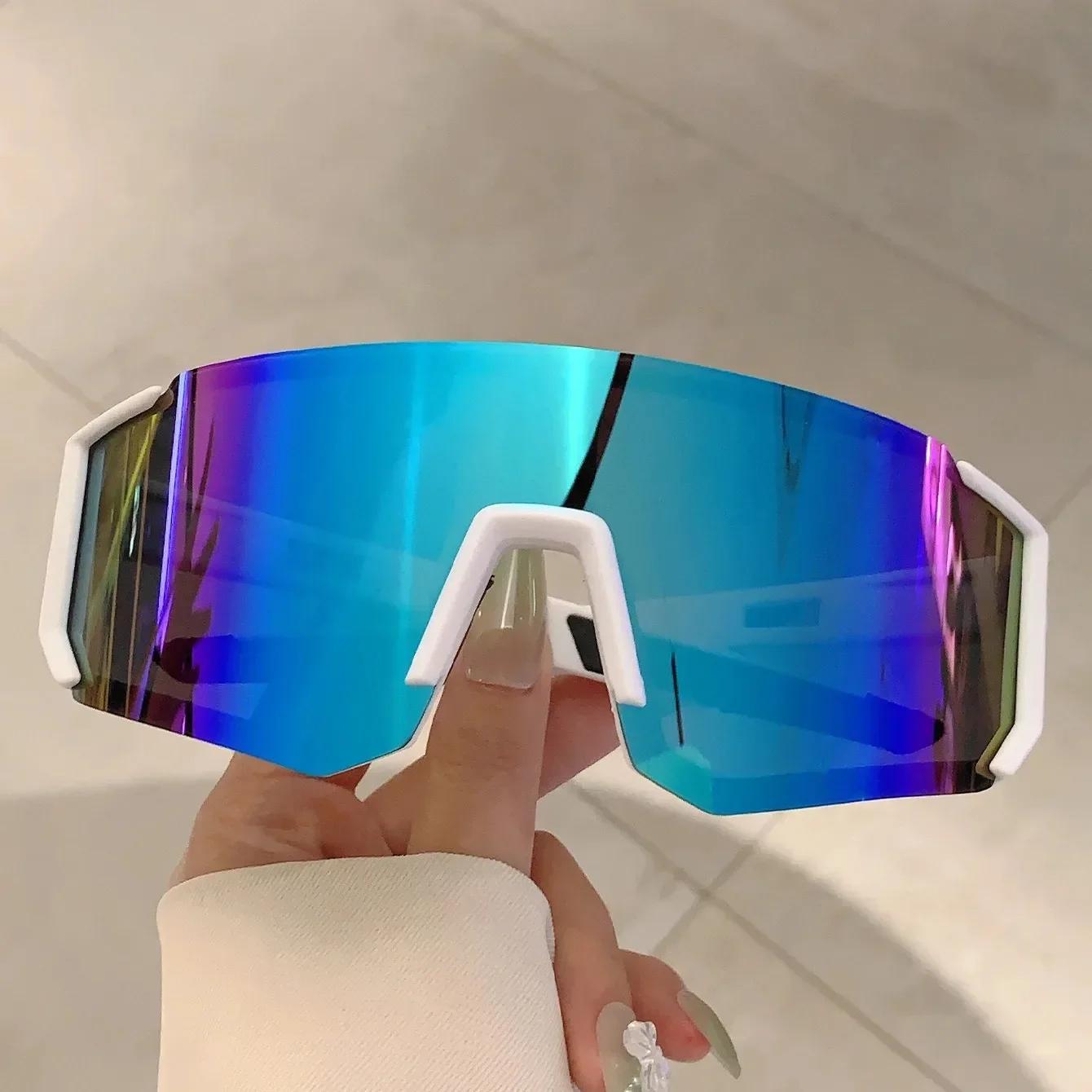 Lunettes de soleil de Sport surdimensionnées sans bords pour femmes et hommes, nouvelle mode, boucli