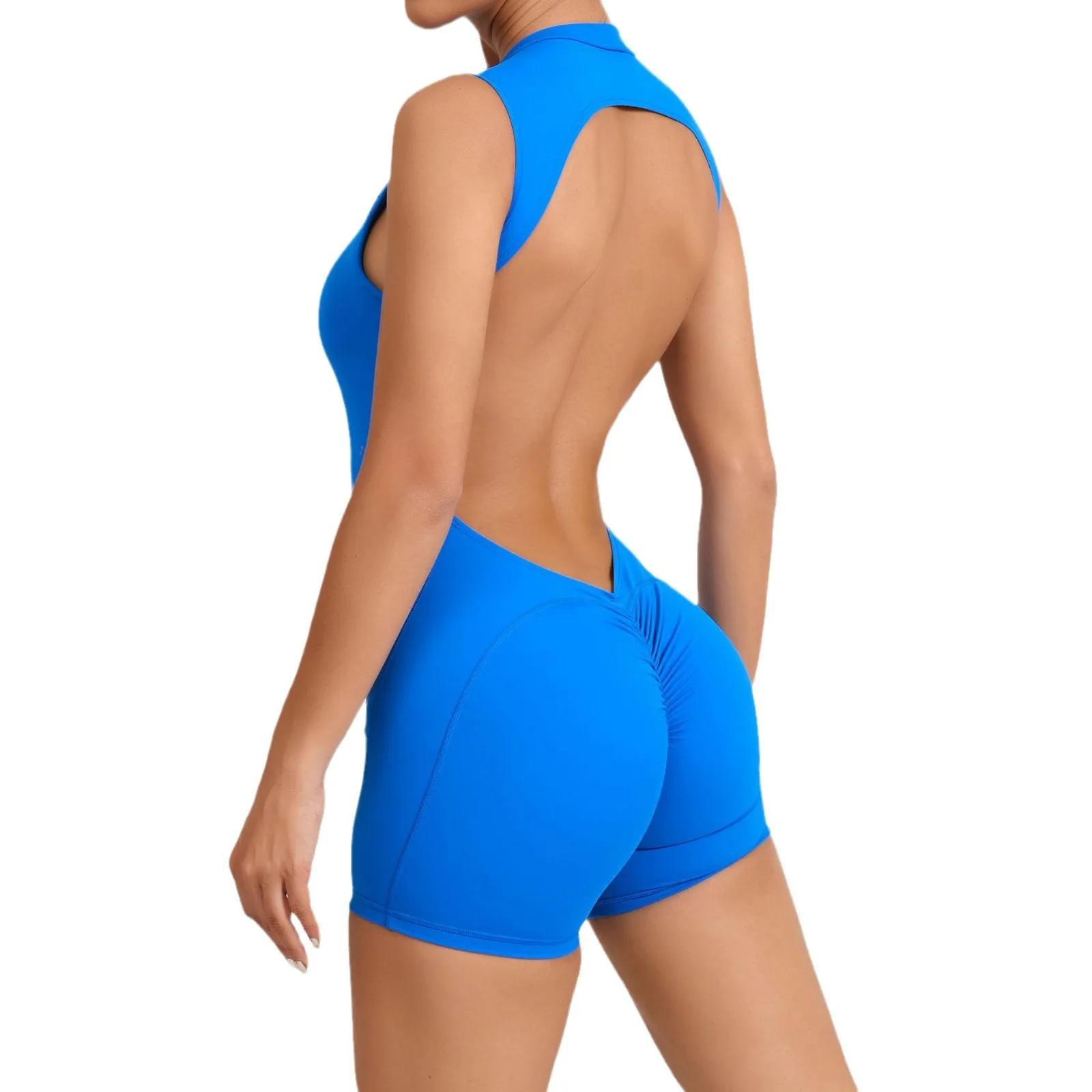 Combinaison de sport dos nu femme dos en V - Barboteuses fitness gym entraînement sexy une pièce
