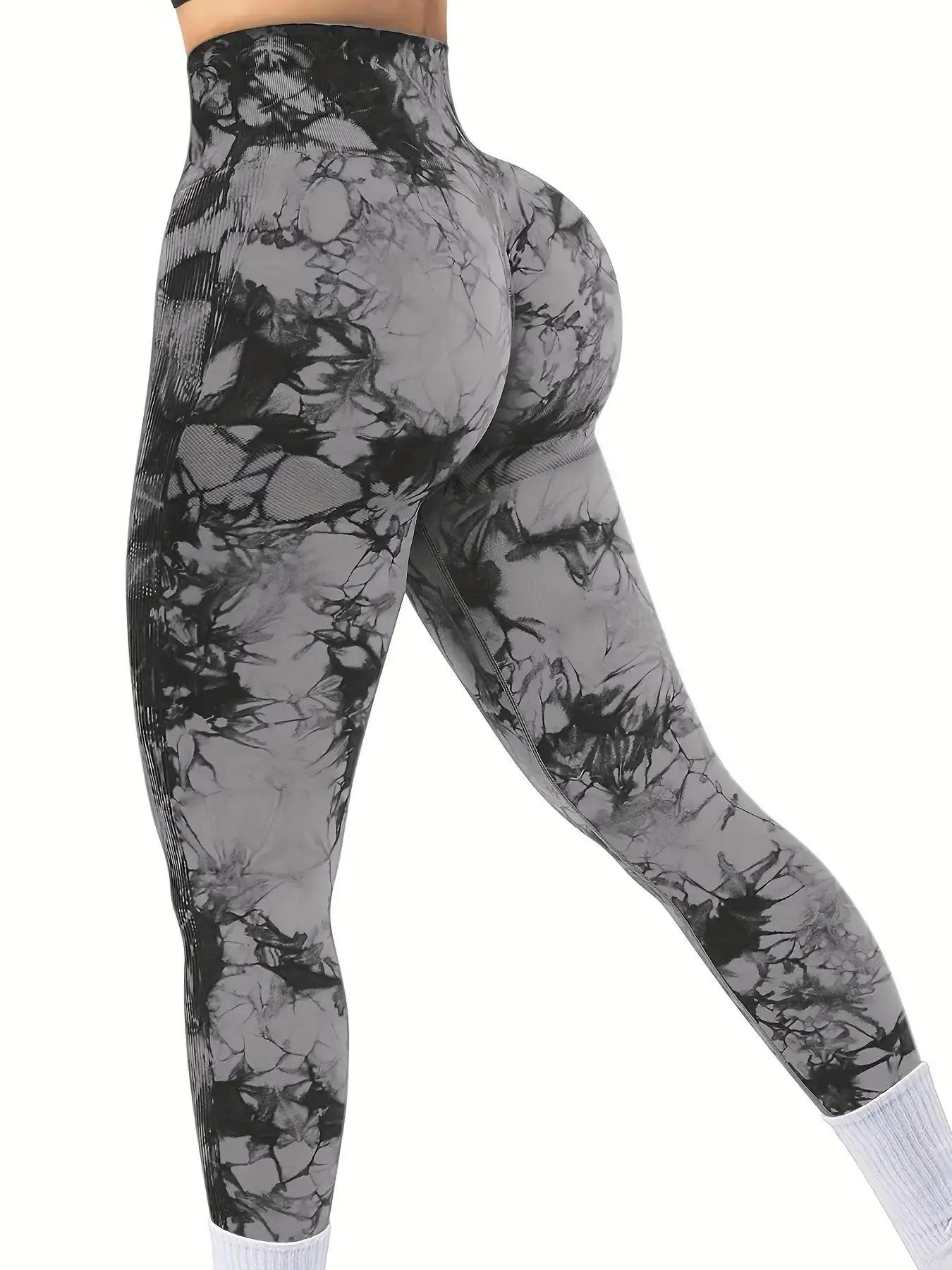 Pantalon de Yoga extensible pour femmes, teinture par nouage, sans couture, fesses pêche, taille hau