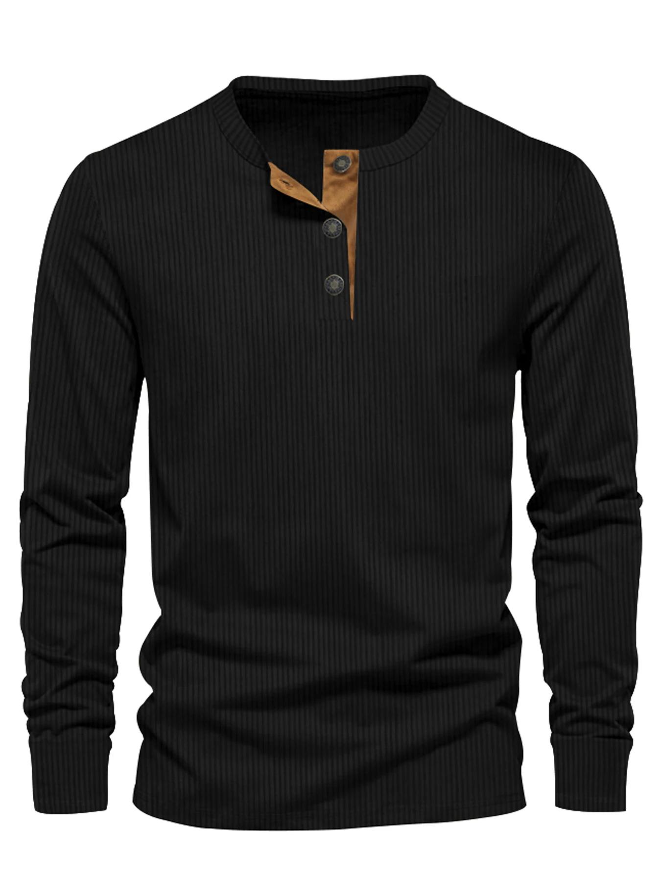 Nouveau T-shirt décontracté en velours côtelé pour homme, coupe slim, couleur unie, manches longues,