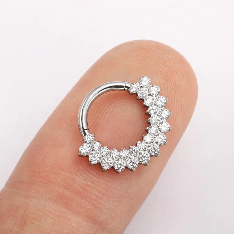 ASTM F136 titane Clicker Septum nez anneau Piercing CZ Daith boucle d'oreille cerceau avant face art