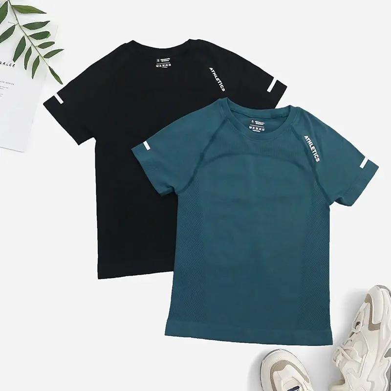 T-shirt de yoga sans couture pour femme, haut de fitness 2 pièces, chemises d'entraînement athlétiqu