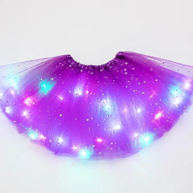 LED lumière brillante femmes Tulle étoile jupe courte Tutu Mini jupe adulte fantaisie Ballet Dancewe
