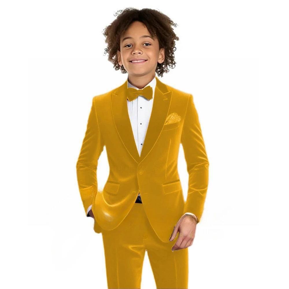 Ensemble de costume en velours multicolore pour garçons, 2 pièces, veste et pantalon, coupe cintrée,