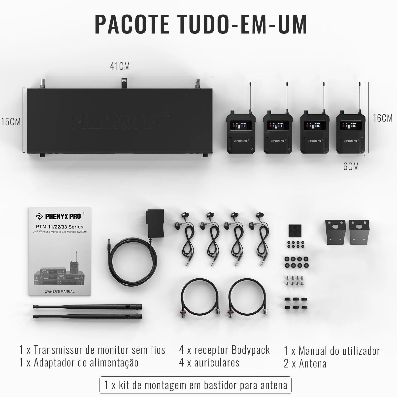 Phenyx pro PTM-33 Sans Fil Retour D'étape 4-Canal Mono In-Ear Moniteur Système avec T1 Monture pour 
