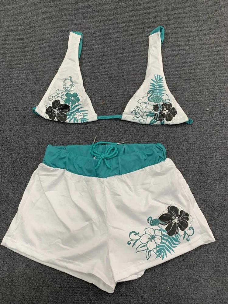 Été plage Ins mode chaude Sexy dames fendu deux pièces Bikini beau Vintage contraste fleur imprimé s