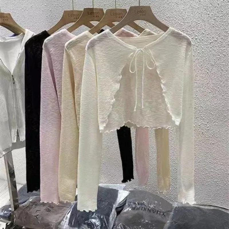 Cardigan d'été fin pour femmes, protection solaire, tricot à lacets, hauts féminins, Style coréen, m