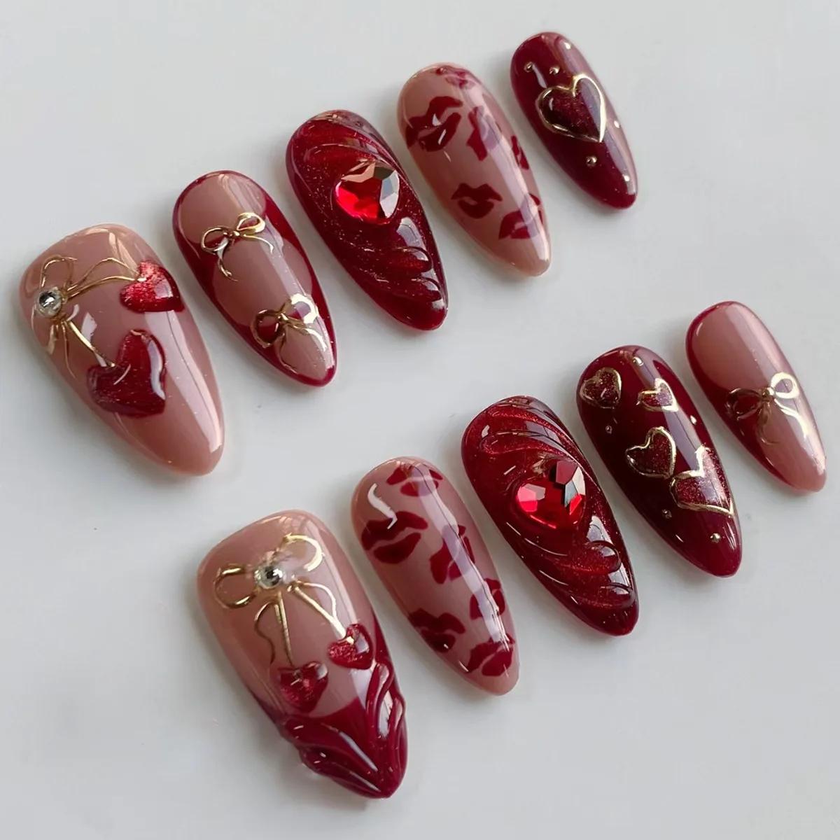 24 pièces dégradé rose amande faux ongles conseils portable oeil de chat tache conception ongles ens
