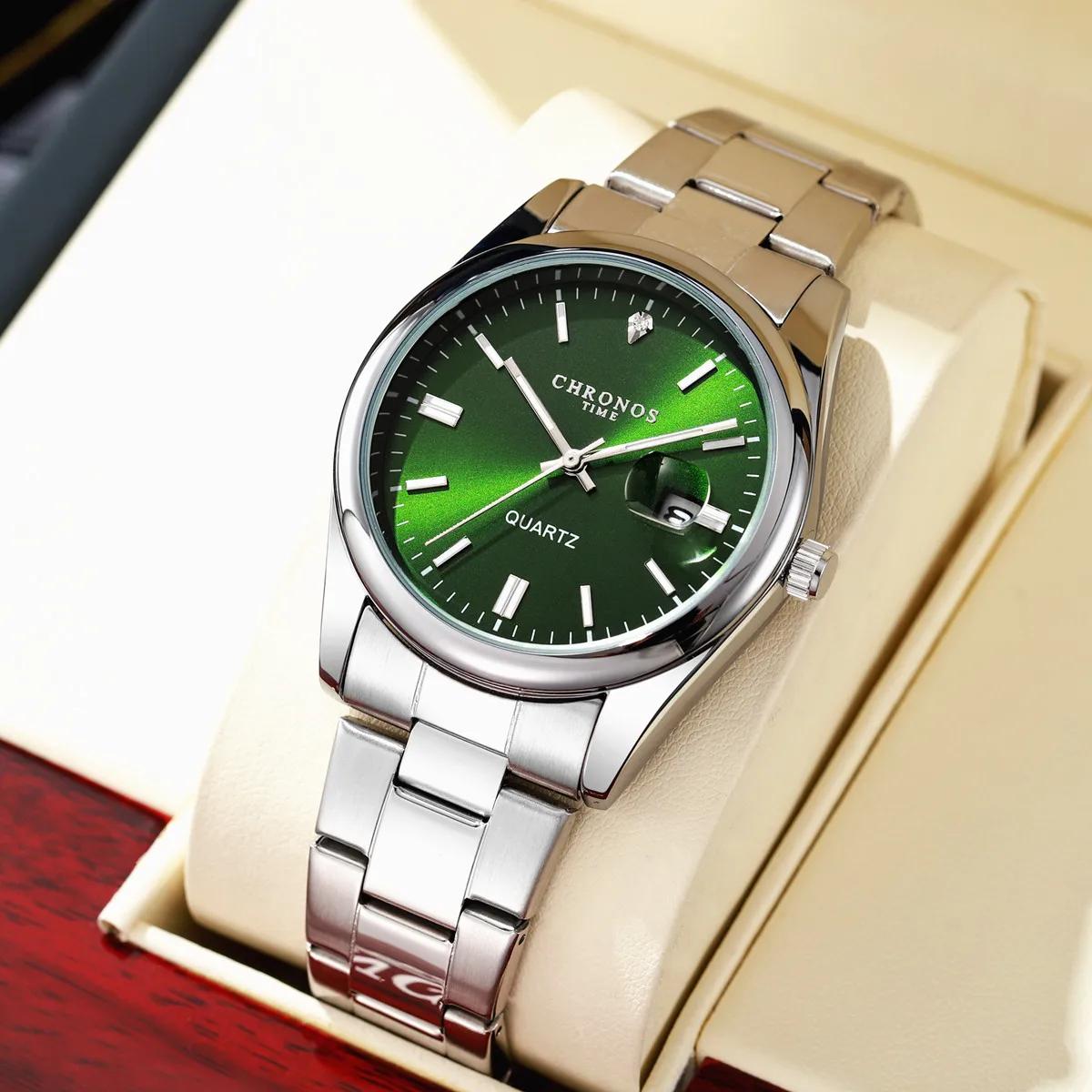 CHRONOS Top marque de luxe homme montre-bracelet étanche lumineux Date hommes montres en acier inoxy
