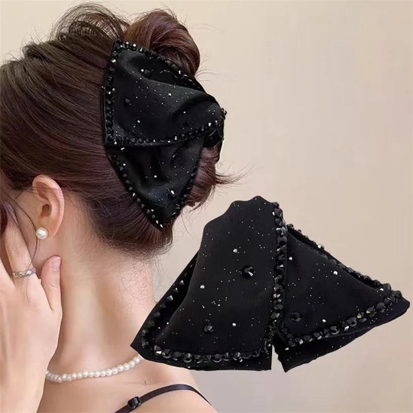 Élégant grand strass arc griffe de cheveux crabe perles épingles à cheveux femmes filles doux cheveu