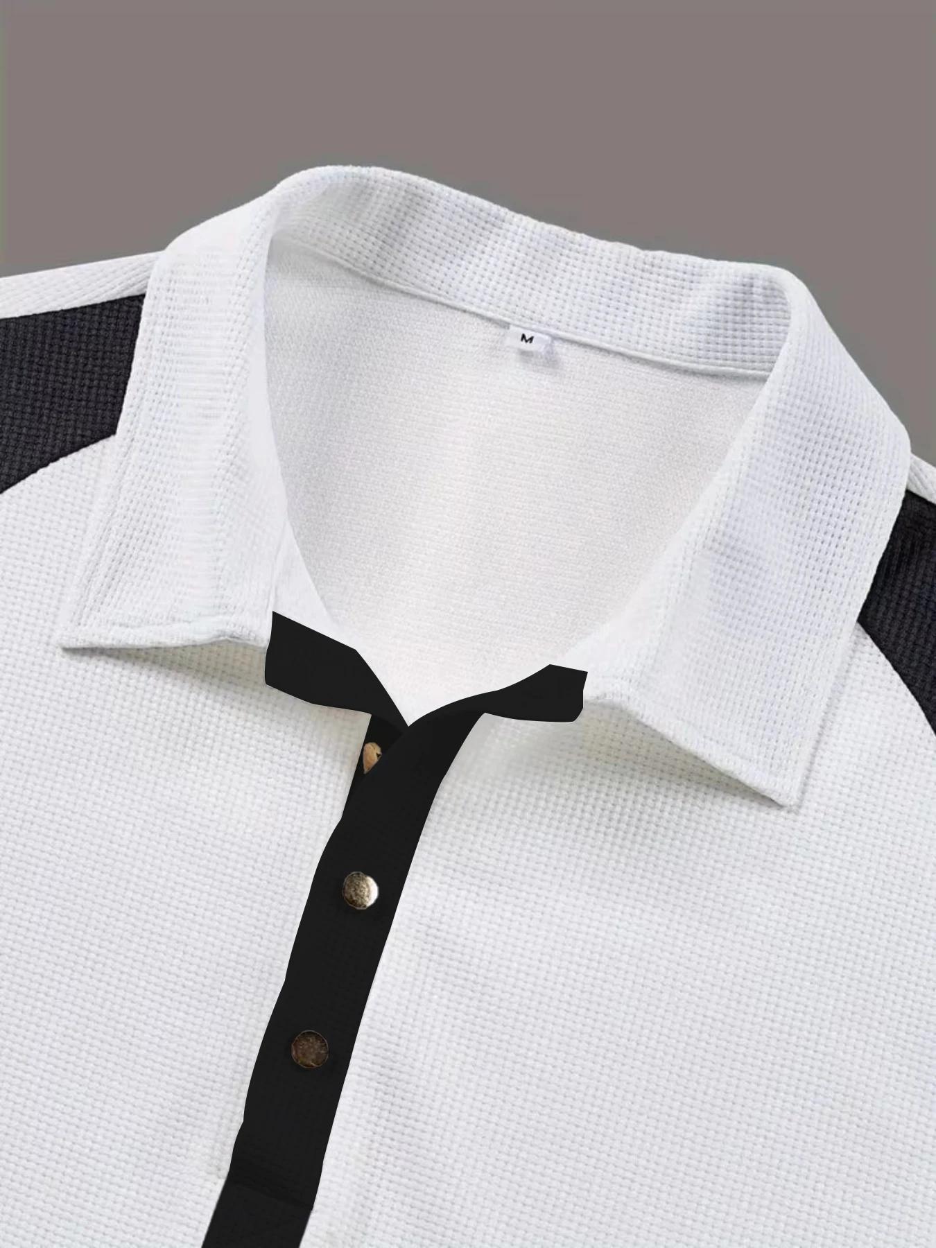 Polo à manches longues en tricot gaufré pour homme Volvik, coupe ajustée, color block, polo de golf