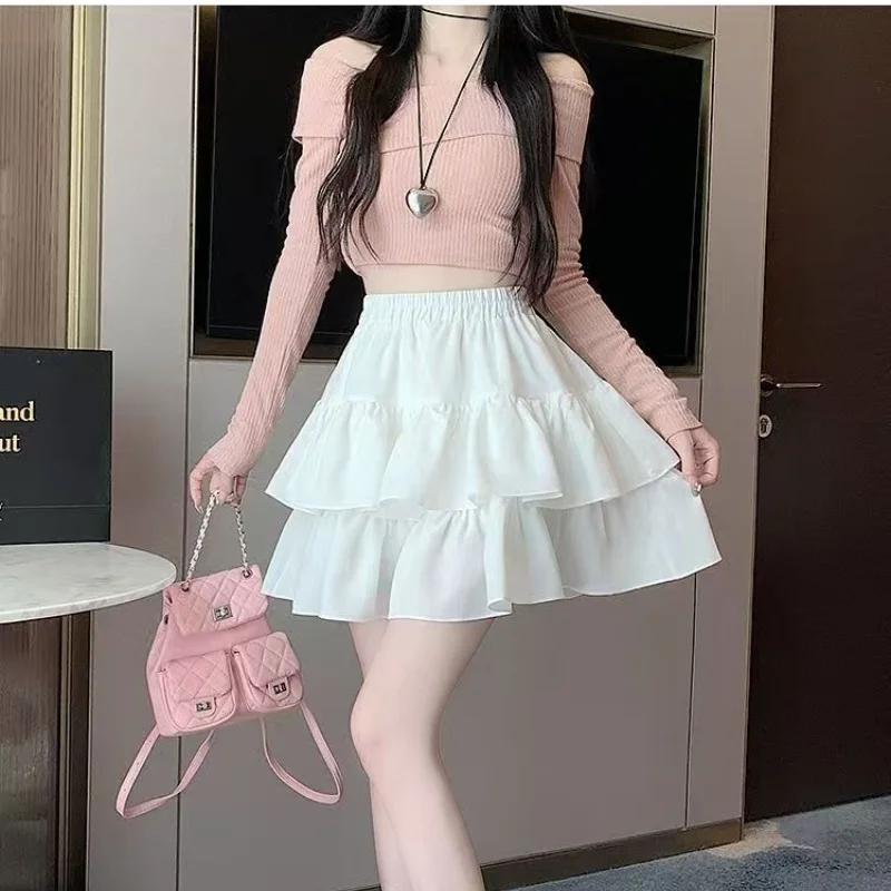 Mini jupe princesse blanche Chic coréenne Y2K pour fille, jupe à plusieurs niveaux de style Ballet, 