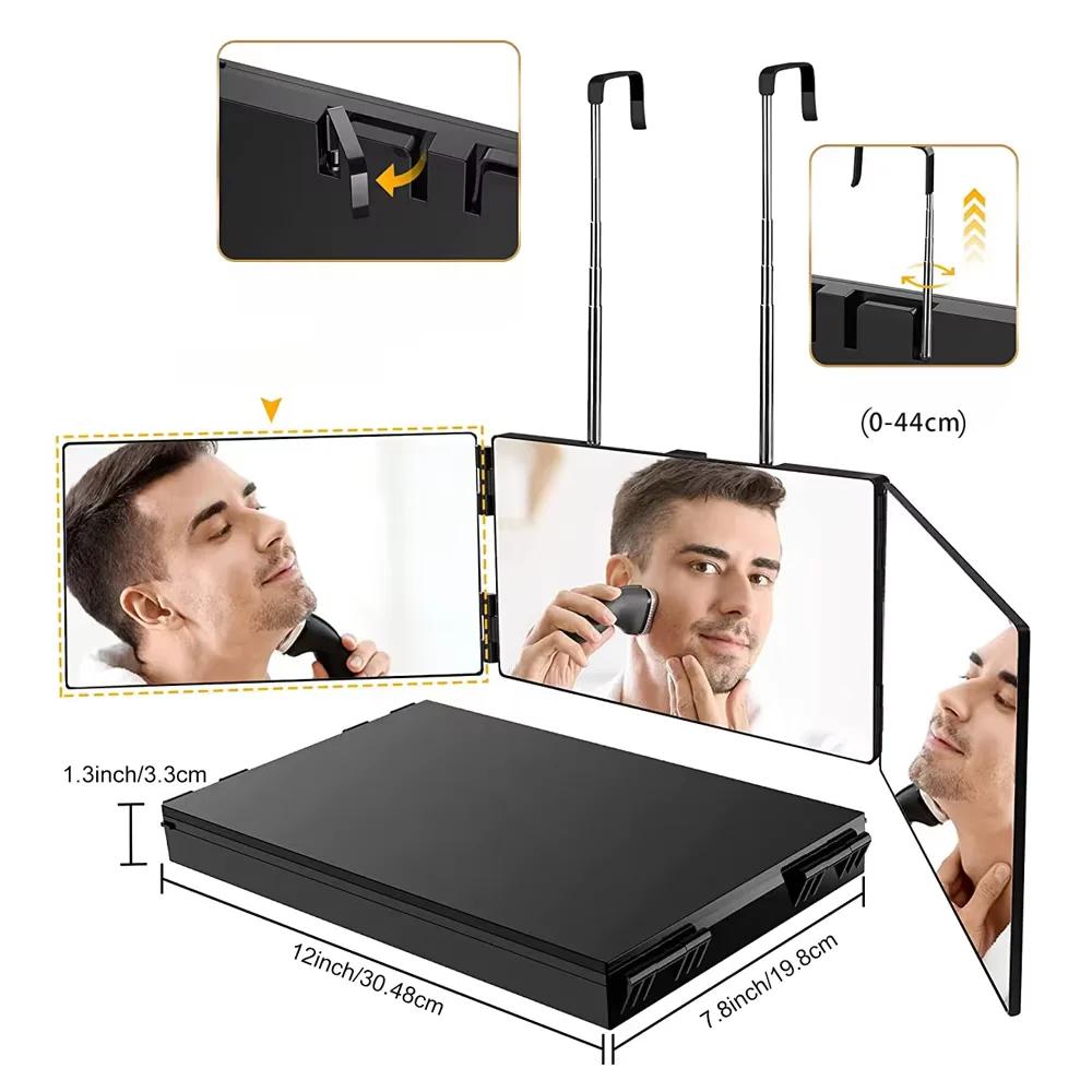 Miroir compact à 3 voies pour couper les cheveux, miroir cosmétique portable à trois volets, miroir 