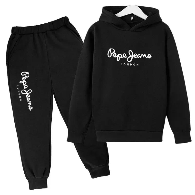 Sweat à capuche + pantalon pour loisirs, 2 pièces, lettres imprimées, survêtements pour garçons et f
