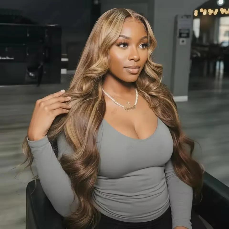 Perruques en cheveux humains avec dentelle frontale HD 13x4 et 13x6, 40 pouces, blond miel 427 avec 