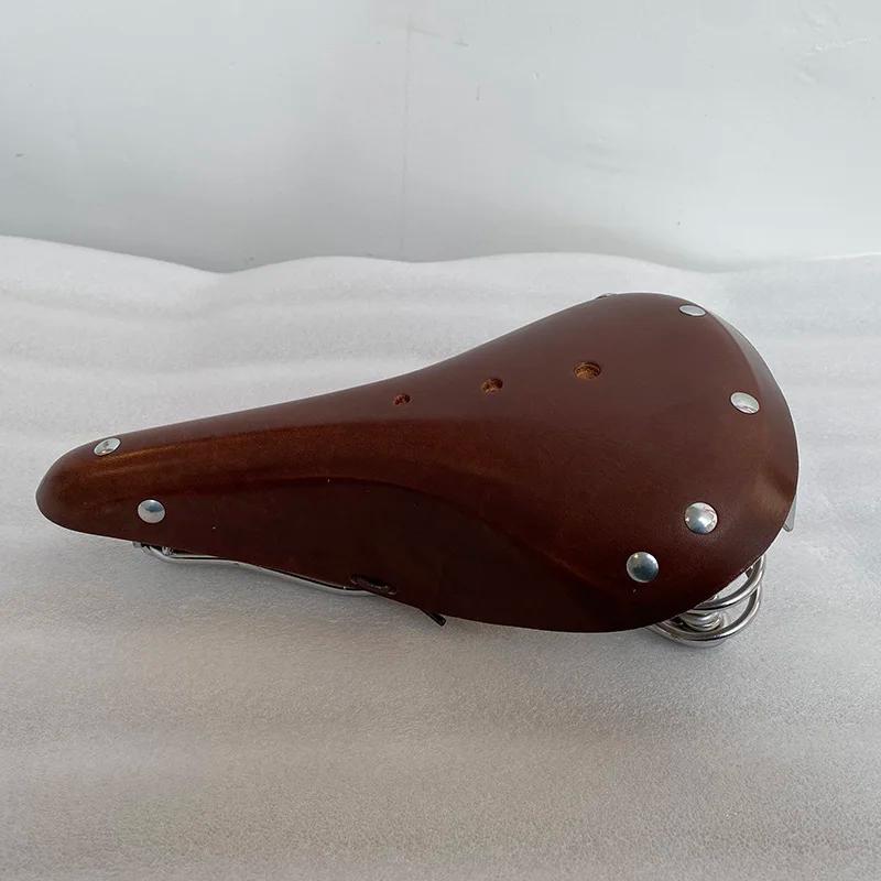 Selle de vélo en cuir respirante et confortable pour VTT, siège de cyclisme rétro avec coussin pour 