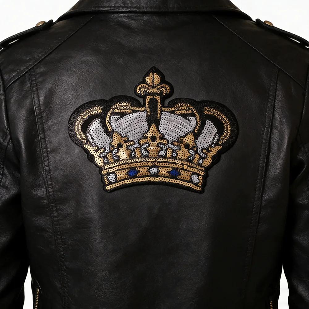 Patchs thermocollants en forme de couronne de reine, avec sequins dorés, grande taille, pour T-shirt