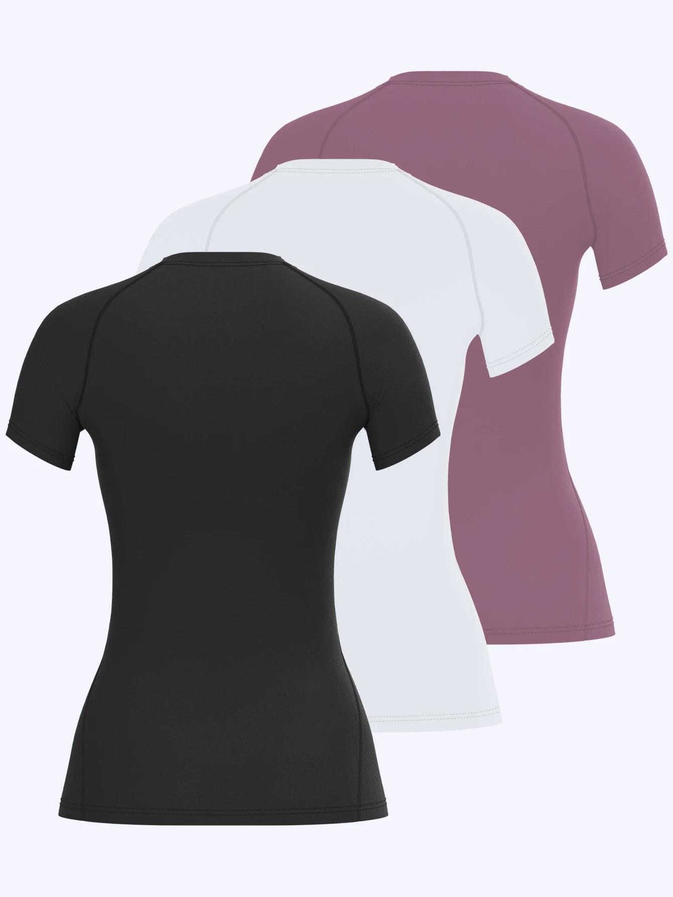 Ensemble de vêtements de sport de compression pour femmes en 3 pièces, t-shirt de yoga à manches cou